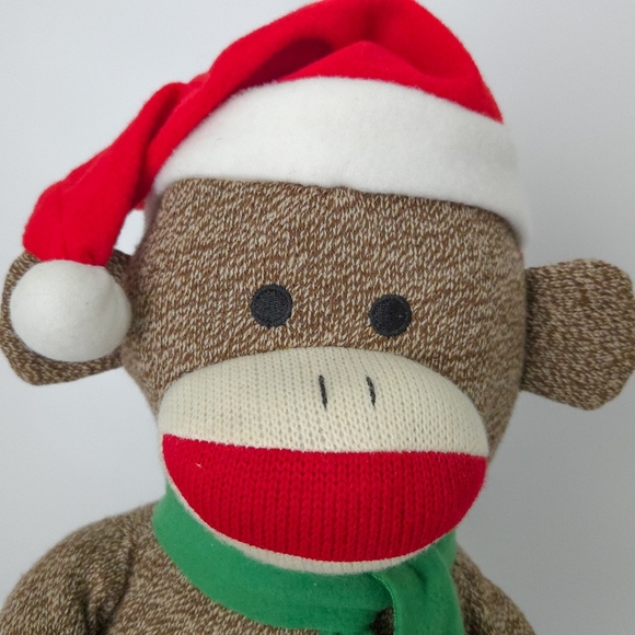 NWOT Gemmy 20" Sock Monkey Christmas Santa Claus Standing Plush Entry Decor - Picture 3 of 6